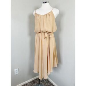Yahada USA Chiffon Midi Dress Spaghetti Strap Belted Tan M